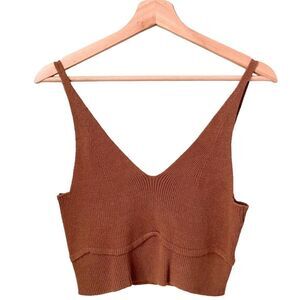 NWT Dictionary Knitwear Brown Cropped Tank Top Knit Sleeveless in Size Large